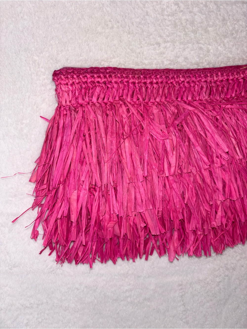 Pink Shaggy Raffia Fringe Clutch bag Lisi Lerch resort maximalist sophisticated - Picture 3 of 10